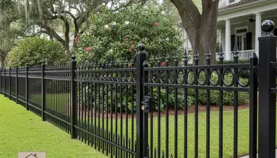 Black ornamental metal fence installation by Chop Chop Landscaping in Baton Rouge, LA