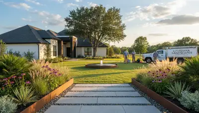 Landscaping crew in Baton Rouge, LA providing professional lawn care and yard maintenance services