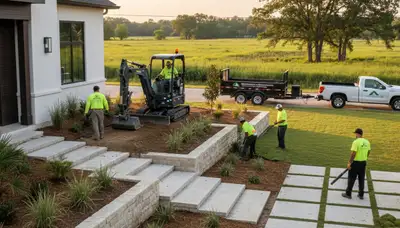 Landscaping crew in Baton Rouge, LA providing professional lawn service and yard maintenance