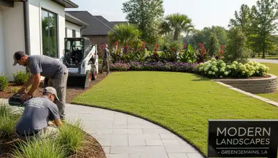 Landscaping crew providing lawn care services in Baton Rouge, LA