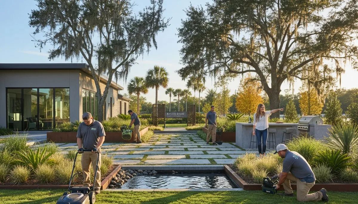 Professional landscaping crew in Baton Rouge, LA providing lawn care services