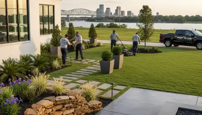 Landscaping crew in Baton Rouge, LA providing professional lawn care and property maintenance