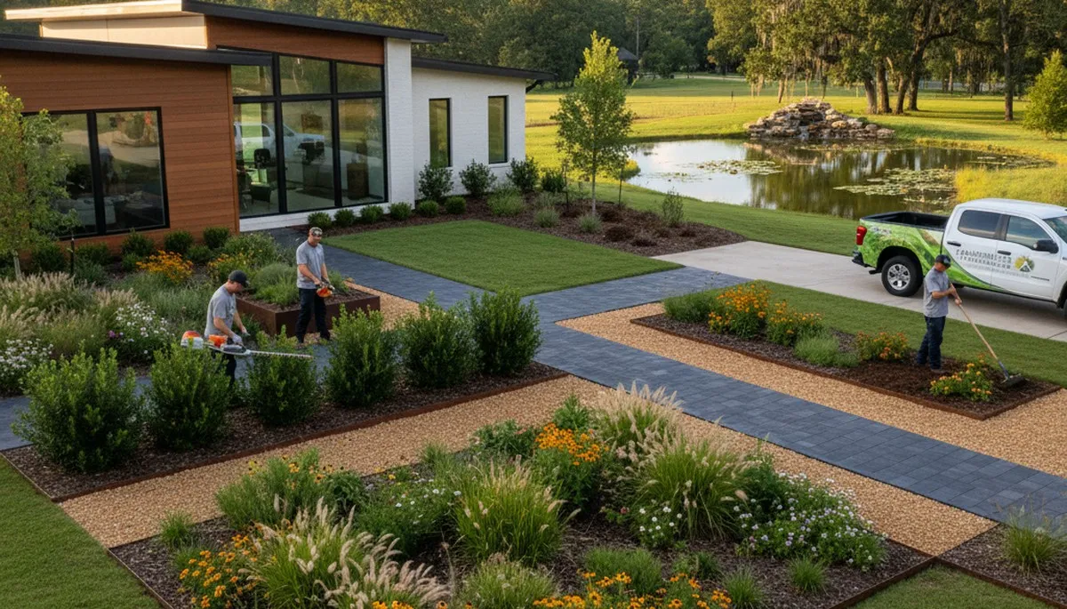 Landscaping crew serving Baton Rouge, LA with professional lawn maintenance and yard care