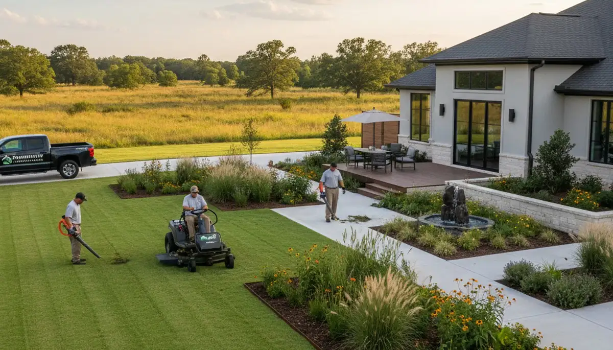 Landscaping team providing lawn care services in Baton Rouge, LA