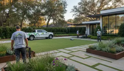 Landscaping crew serving Baton Rouge, LA with professional lawn care services