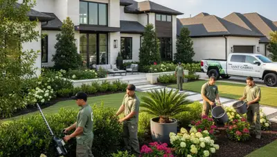 Baton Rouge, LA landscaping crew providing professional lawn service for residential properties