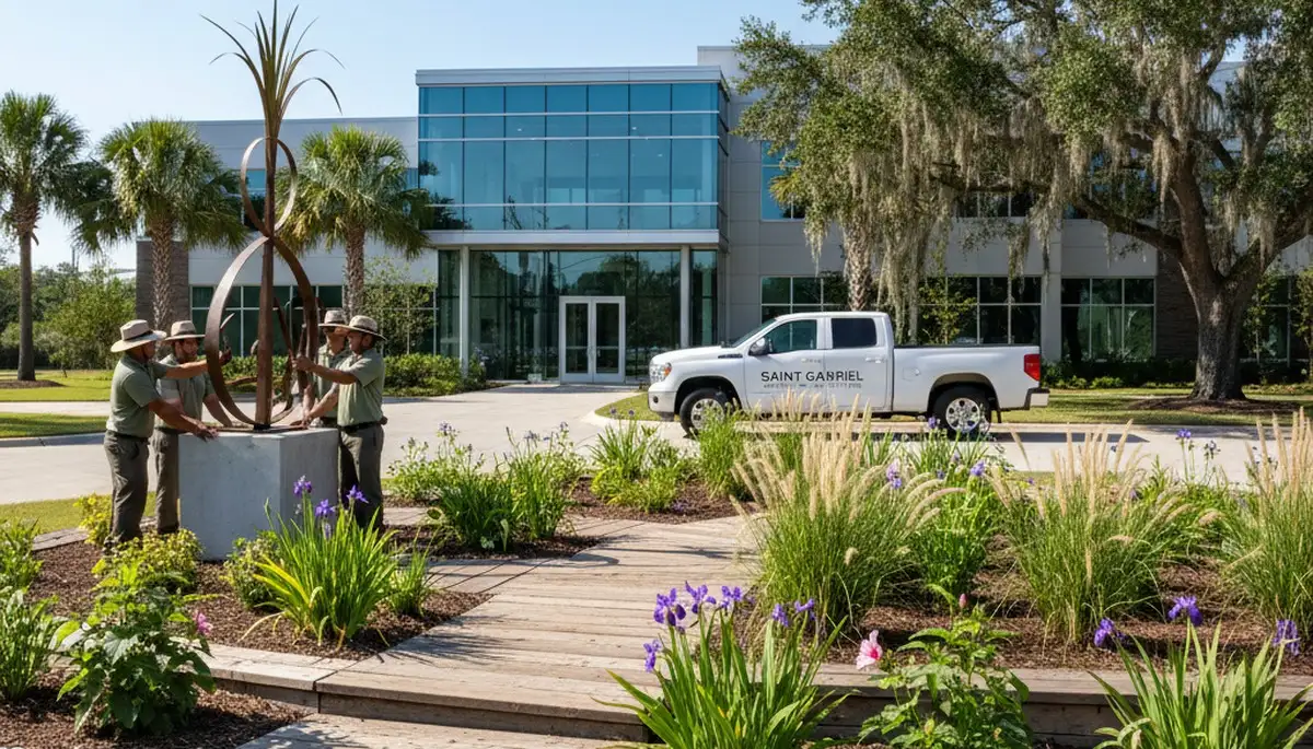 Landscaping crew in Baton Rouge, LA providing professional lawn care services