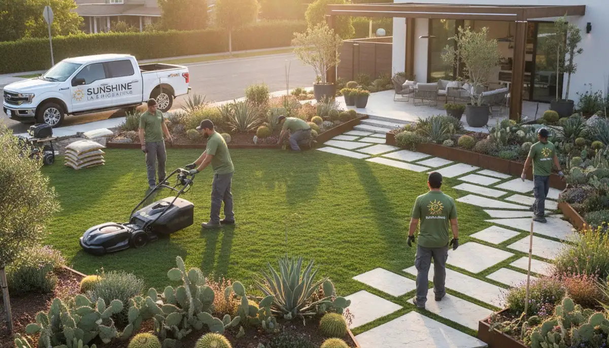 Landscaping crew in Baton Rouge, LA providing professional lawn care and yard maintenance