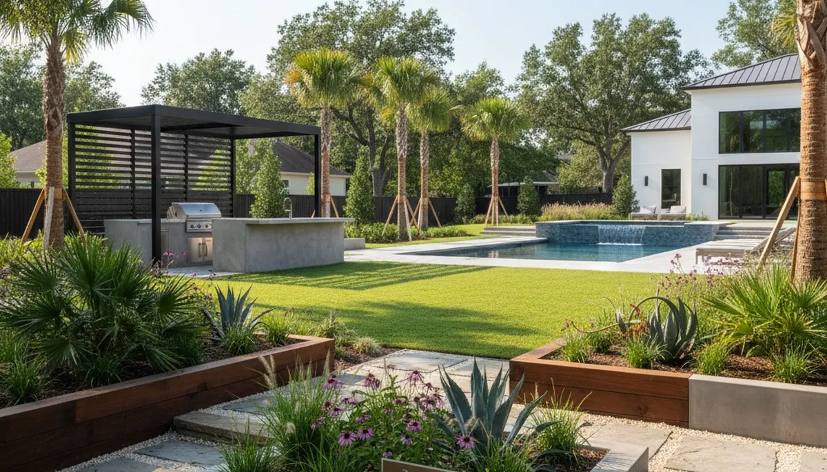 Baton Rouge, LA landscaping crew providing professional lawn service for a residential property