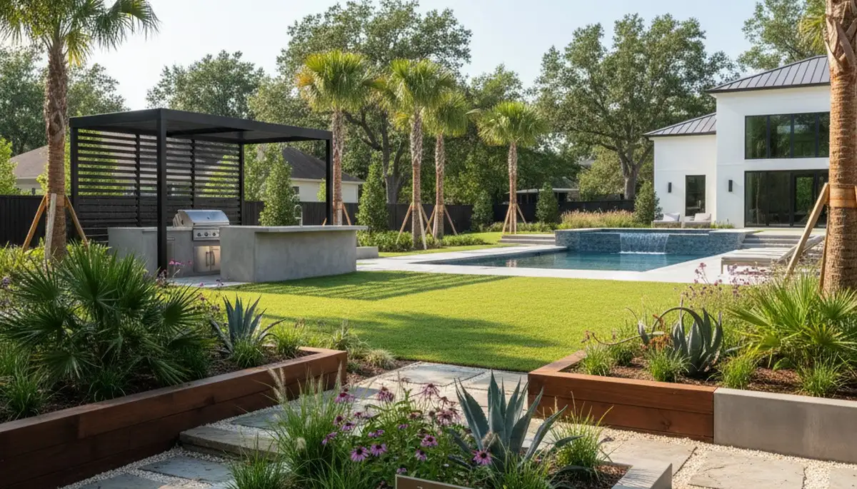 Baton Rouge, LA landscaping crew providing professional lawn service for a residential property