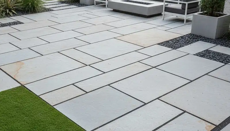 Modern large format stone paver installation by Chop Chop Landscaping in Baton Rouge, LA