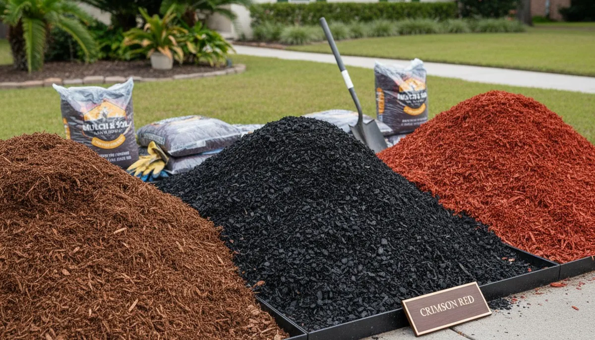 Premium brown, black, and red mulch selection for Baton Rouge, LA landscaping by Chop Chop Landscaping
