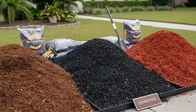 Premium brown, black, and red mulch selection for Baton Rouge, LA landscaping by Chop Chop Landscaping