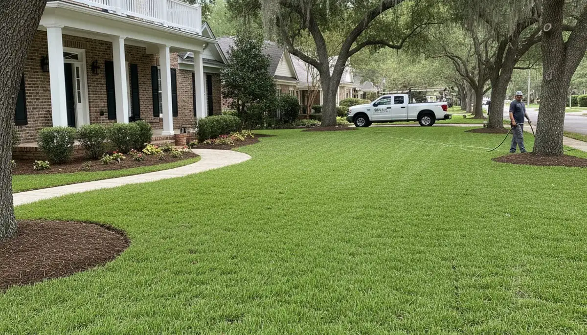 Freshly installed vibrant green sod lawn in Baton Rouge LA showing professional landscaping results