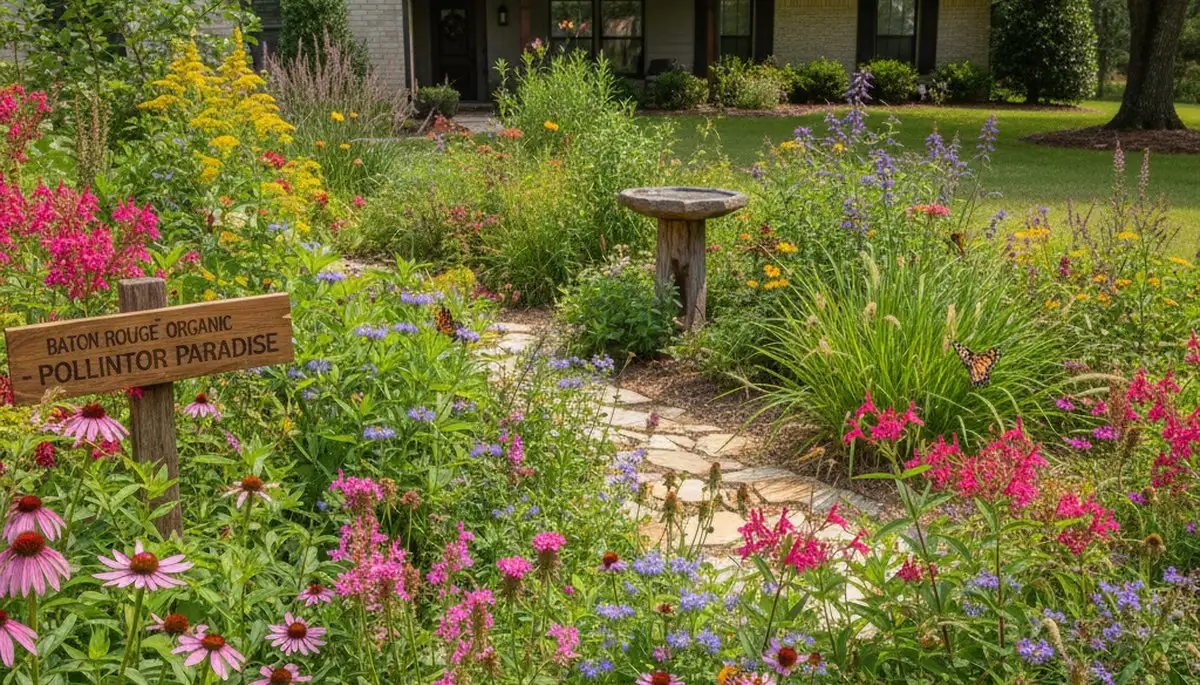 Pollinator-friendly native flower garden by organic landscapers in Baton Rouge, LA
